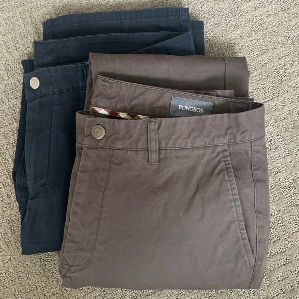 Bonobos slim straight pants - lot of 2 navy & brown 34x36